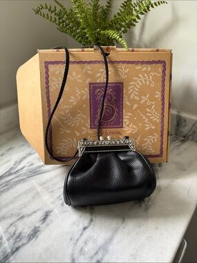 Brighton Black Pebbled Leather Mini Frame Bag with Silver-Tone Clasp